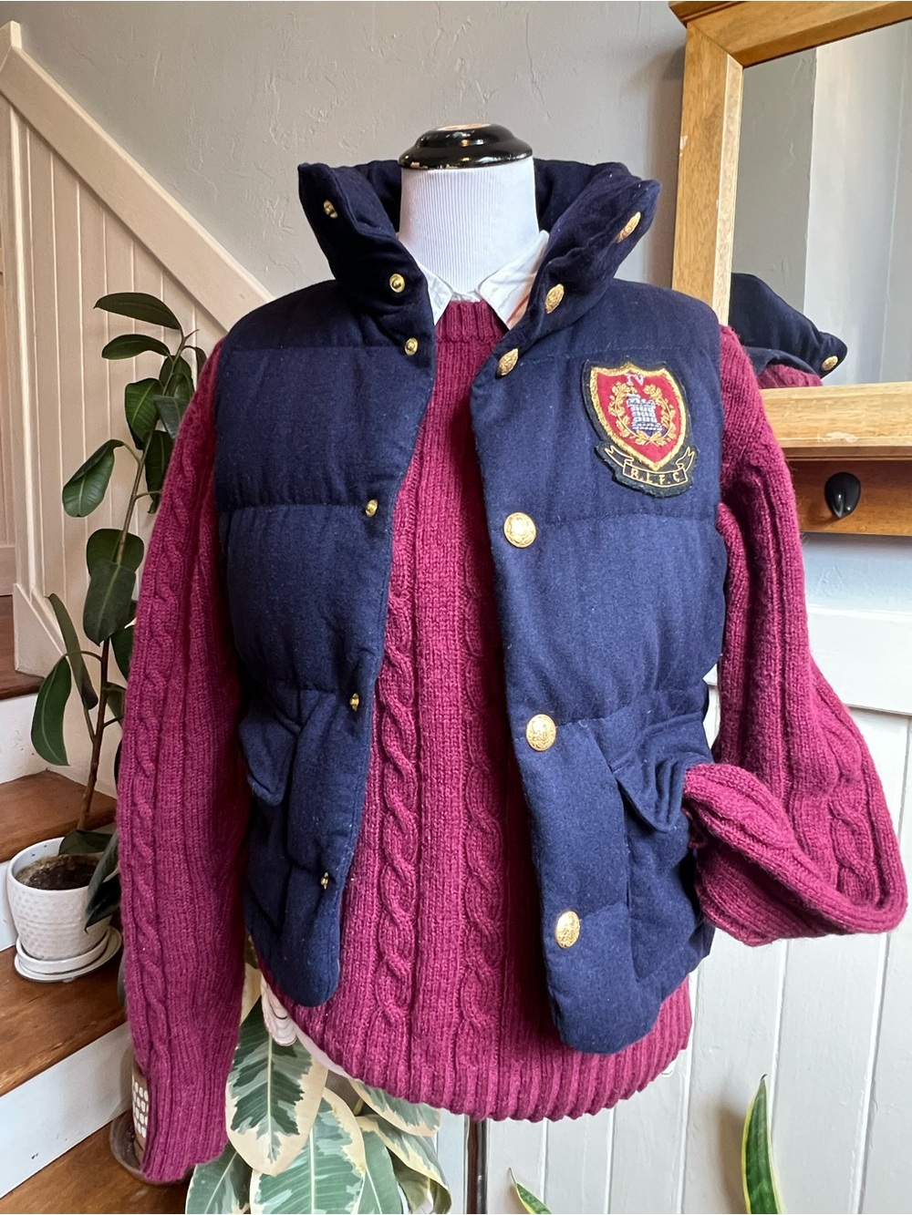 Rare Ralph Lauren Rugby Navy Wool Cashmere Down Puffer Vest S Crest